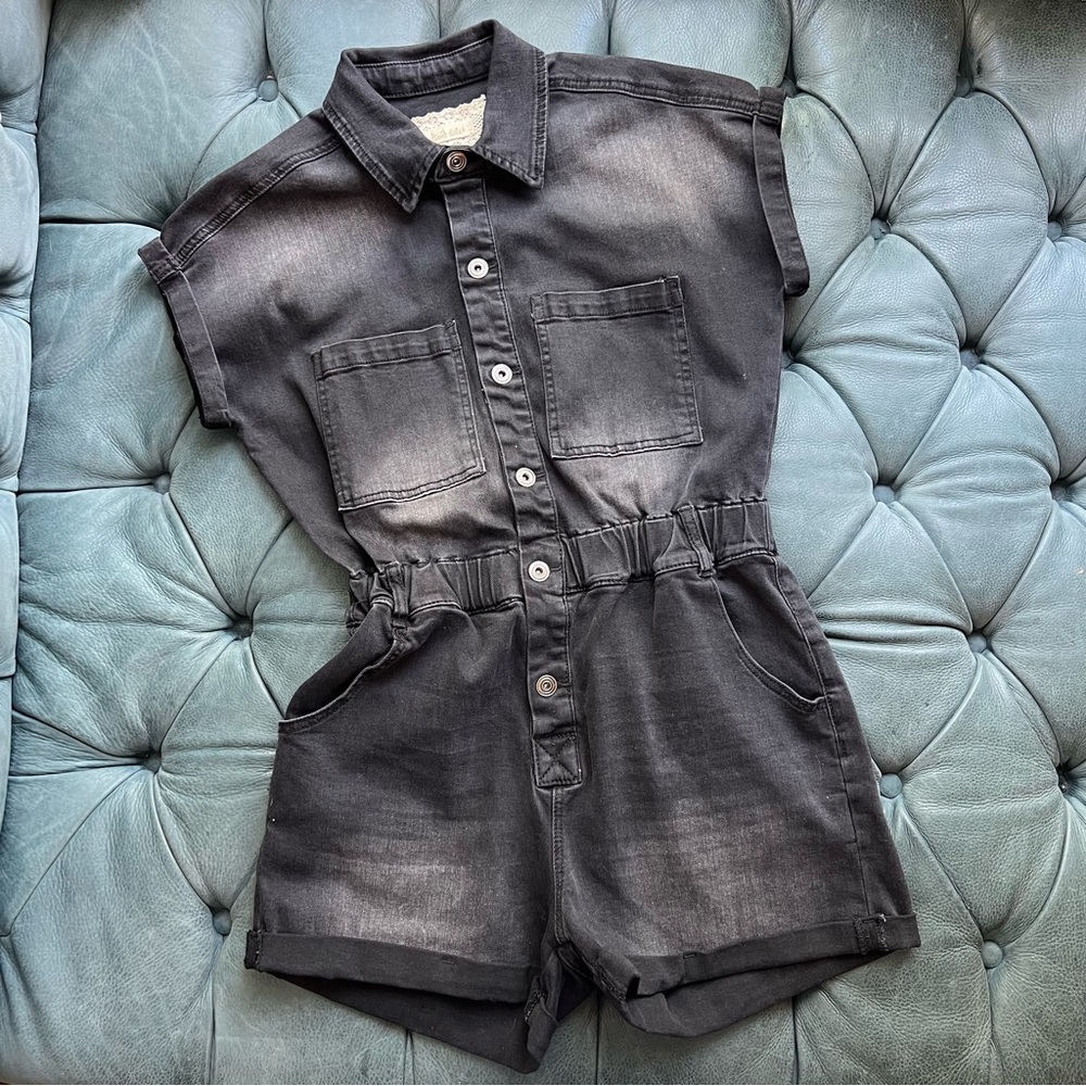 Altar’d State Black Denim Romper
